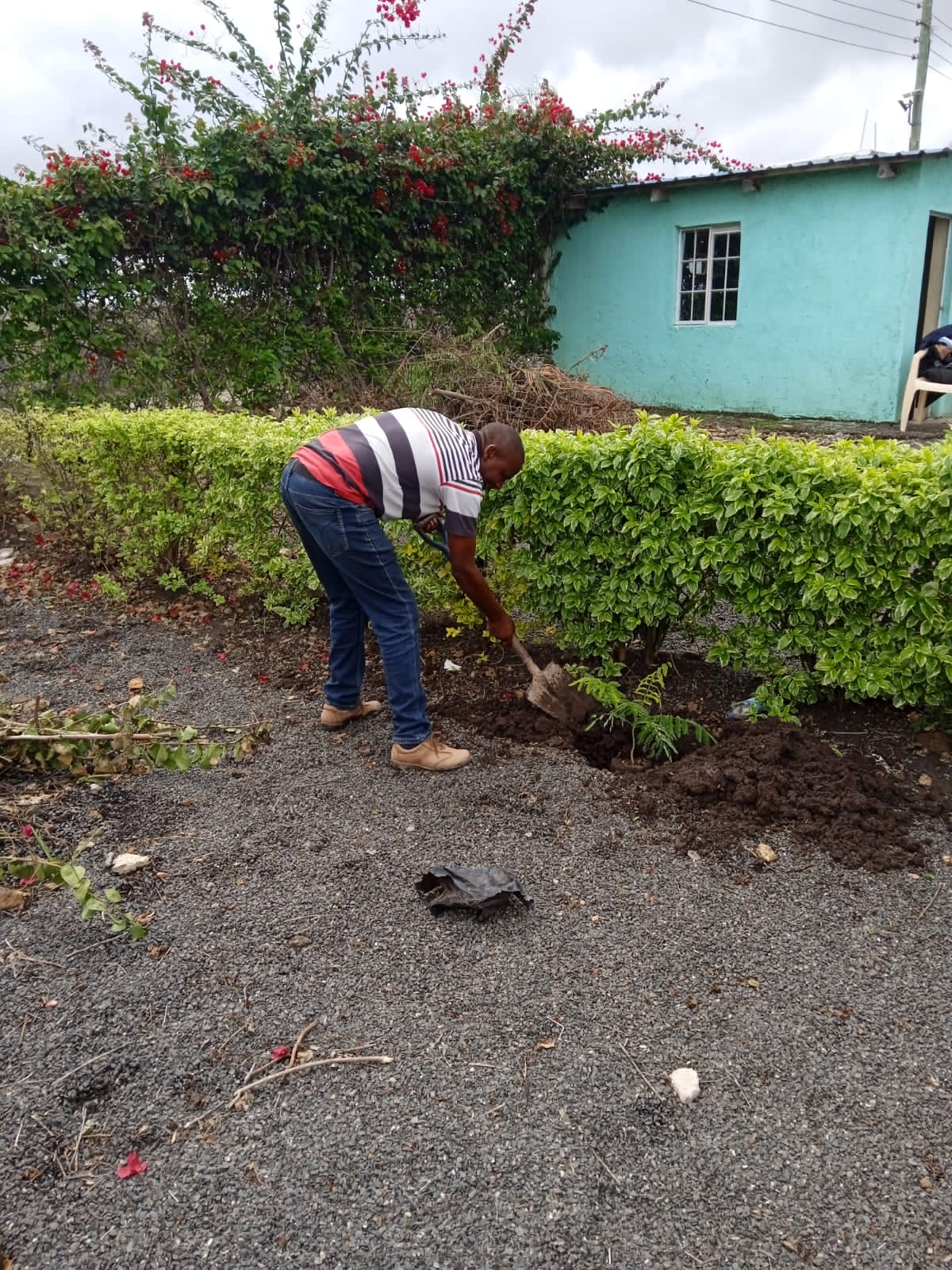 Community members gathered around a practical project